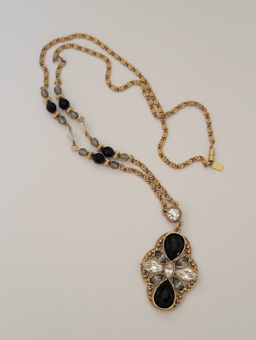 1928 Necklace Black, Clear, & Smoke Colored Faceted Glass Beads - Vintage Estate